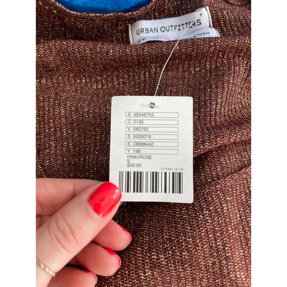 NEW Urban Outfitters Brown Glitter Bodycon Long Sleeve Dress Size Small - Picture 2 of 6